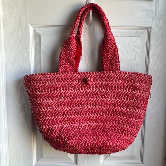 Raffia red shoulder bag with large compartment and small pocket great condition - Picture 1 of 4